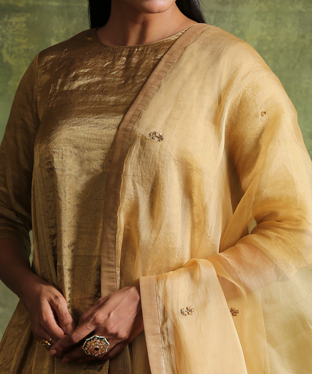 Handloom_Gold_Chanderi_Tissue_Suit_With_Straight_Pants_And_Hand_Embroidered_Organza_Dupatta_WeaverStory_06