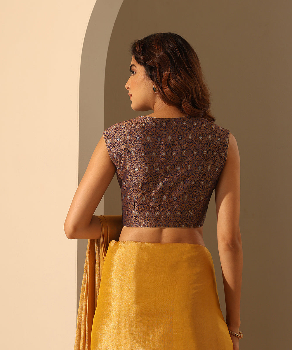 Blue_Stitched_Brocade_Blouse_With_Contrast_Lining_WeaverStory_03