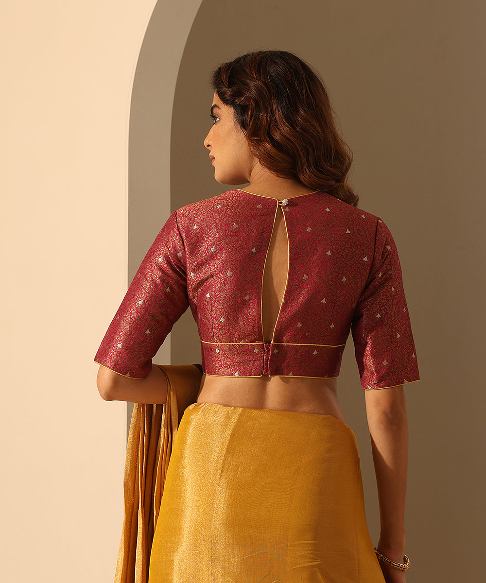 Hot_Pink_Stitched_Brocade_Blouse_With_Satin_Piping_WeaverStory_03