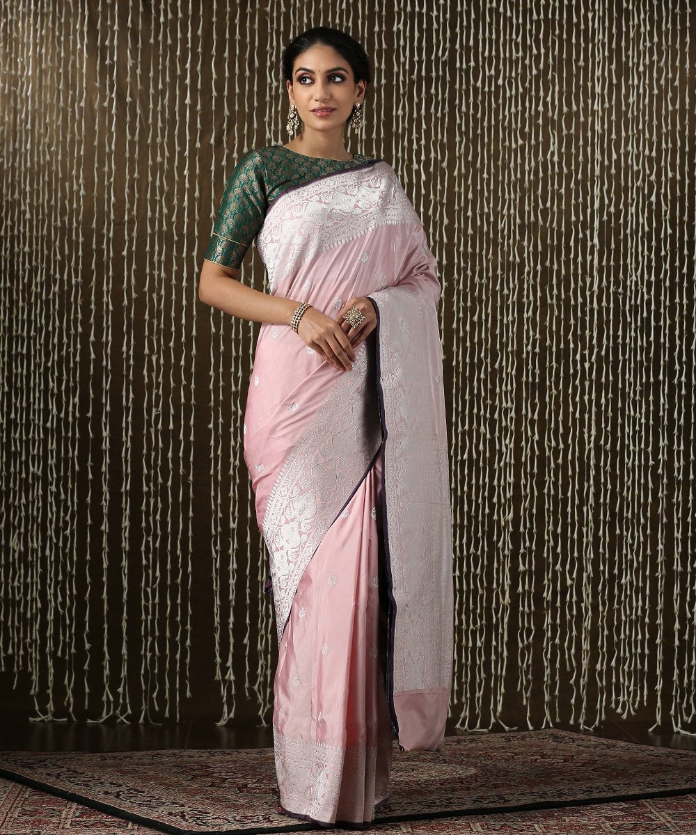 Pink_Handloom_Pure_Katan_Silk_Banarasi_Saree_With_Silver_Zari_and_Booti_Design_WeaverStory_02