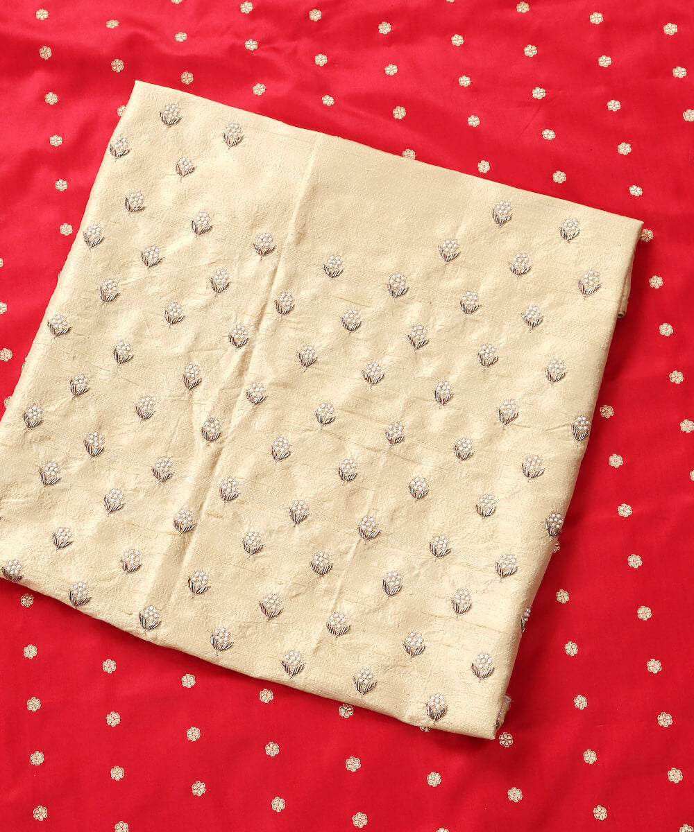 Beige_Raw_Silk_Hand_Embroidered_Blouse_Fabric_with_Pearls_and_Zari_Embroidery_WeaverStory_02