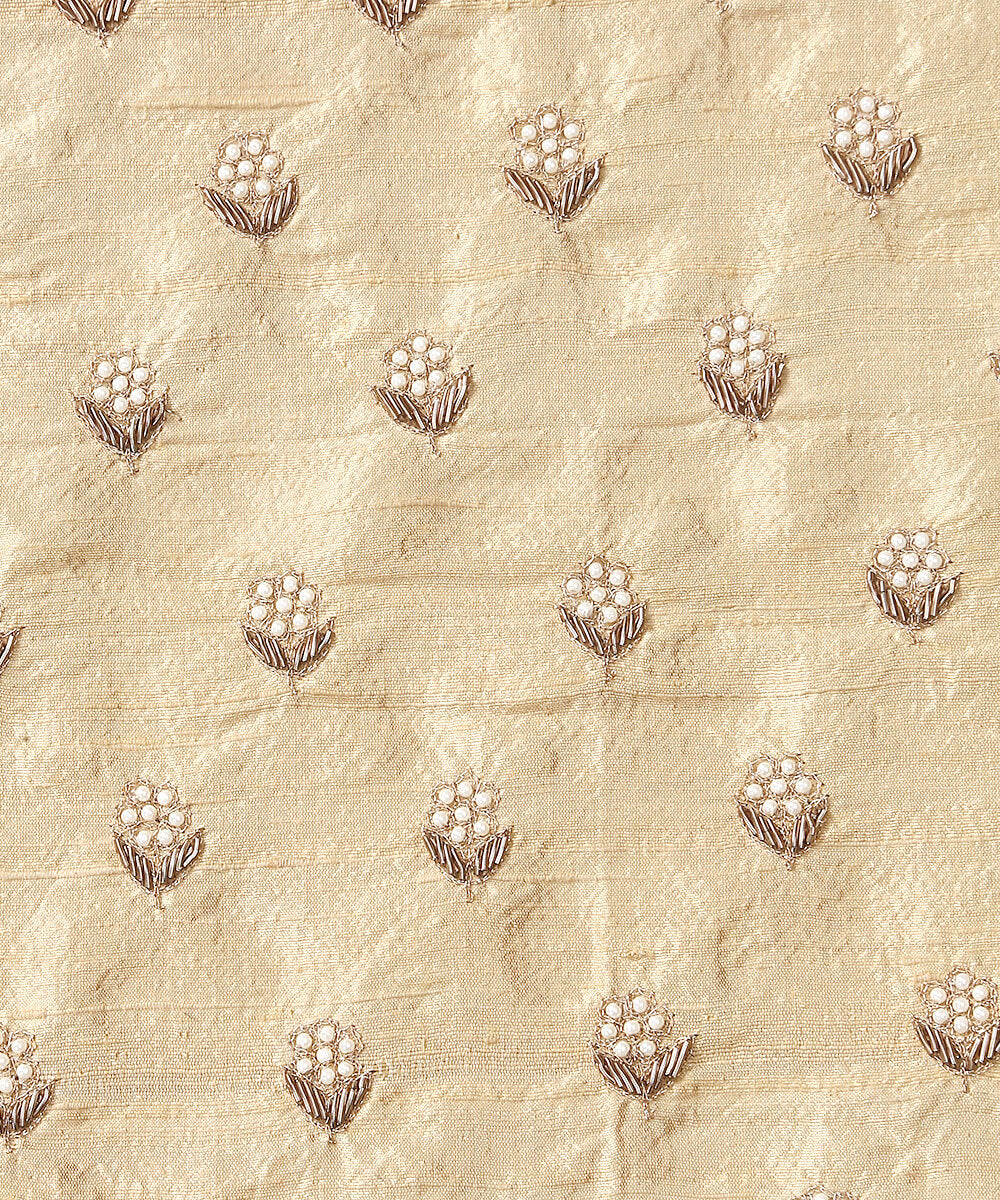 Beige_Raw_Silk_Hand_Embroidered_Blouse_Fabric_with_Pearls_and_Zari_Embroidery_WeaverStory_04