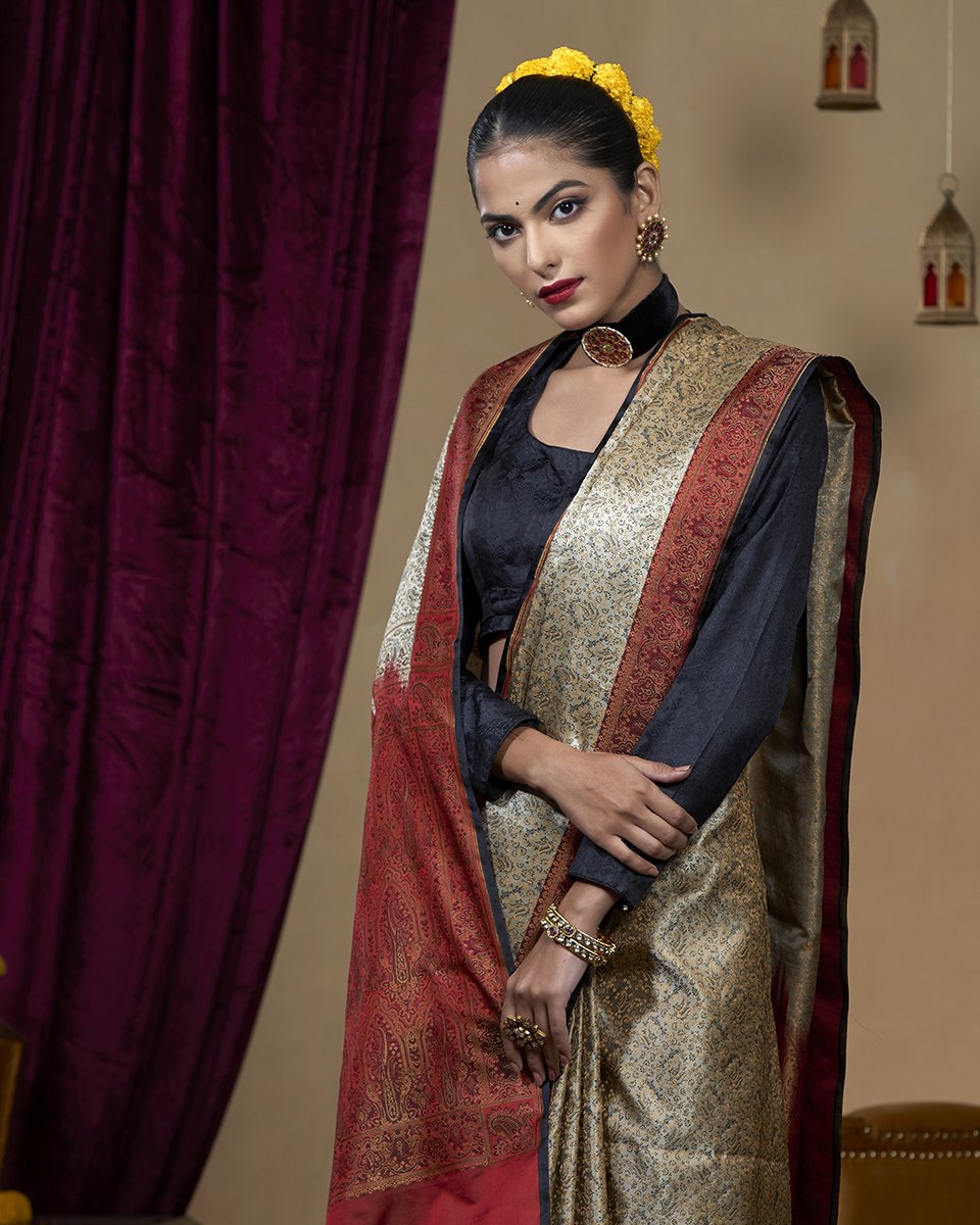 Beige_Grey_Handloom_Pure_Katan_Silk_Reshmi_Tanchoi_Banarasi_Saree_With_Red_Border_WeaverStory_01