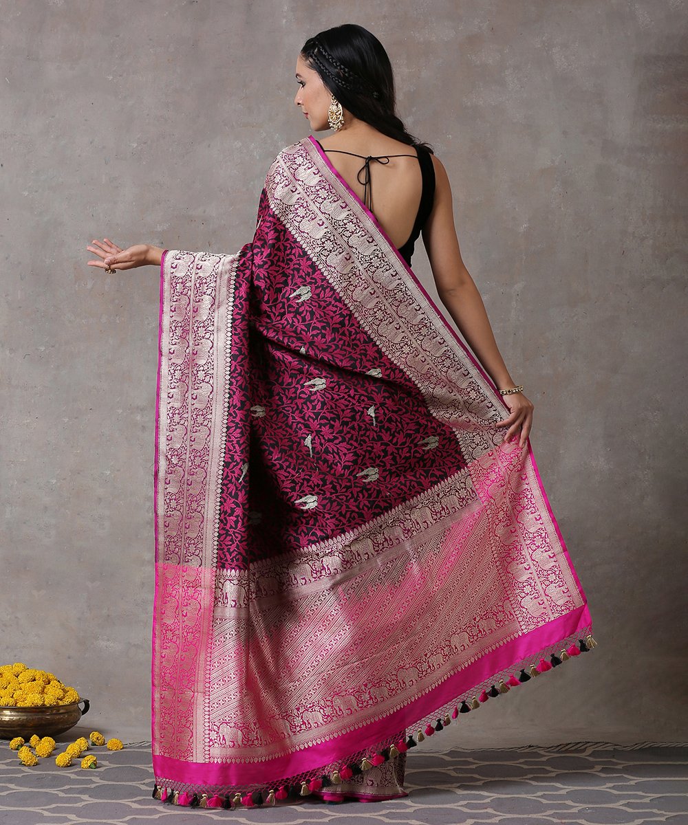 Black_and_Pink_Handloom_Pure_Katan_Silk_Banarasi_Saree_with_Meenakari_Tanchoi_and_Big_Shikargah_Border_WeaverStory_03