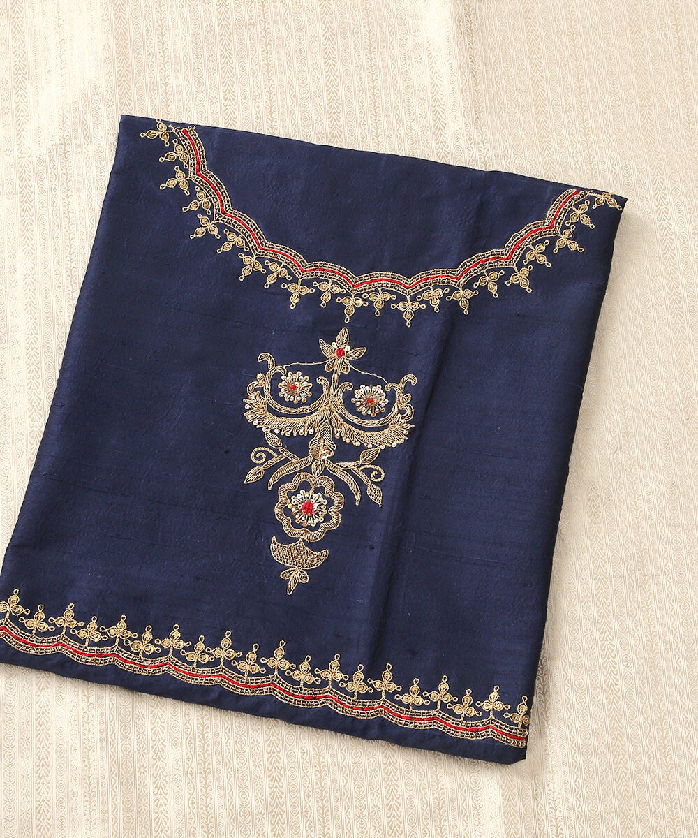 Blue_Raw_Silk_Blouse_Fabric_with_Scalloped_Zardozi_and_Dori_Work_WeaverStory_02