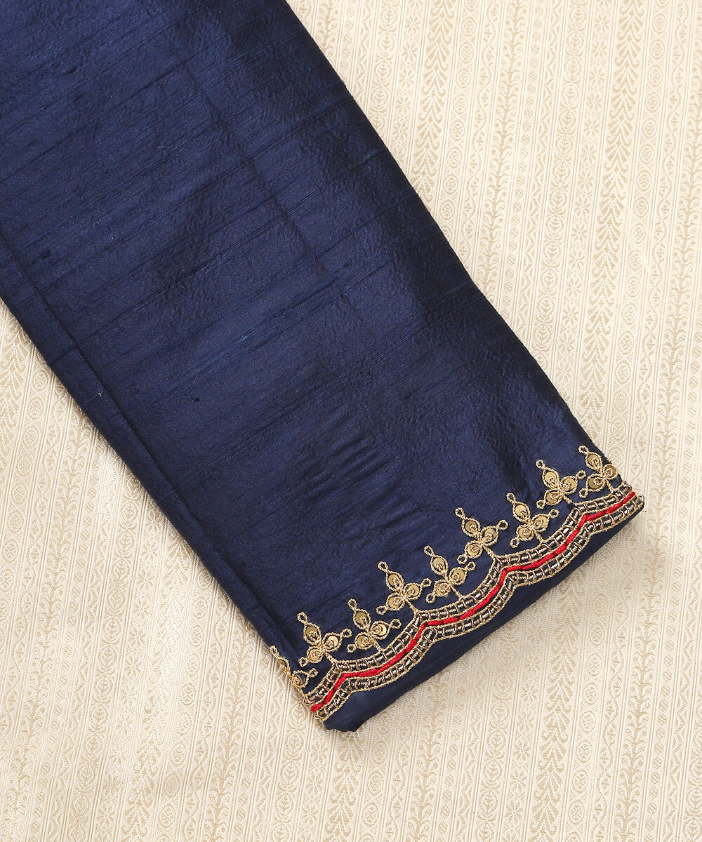 Blue_Raw_Silk_Blouse_Fabric_with_Scalloped_Zardozi_and_Dori_Work_WeaverStory_03