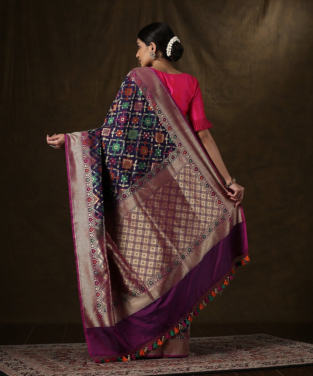 Blue_Handloom_Banarasi_Patola_Saree_With_Purple_Border_WeaverStory_03