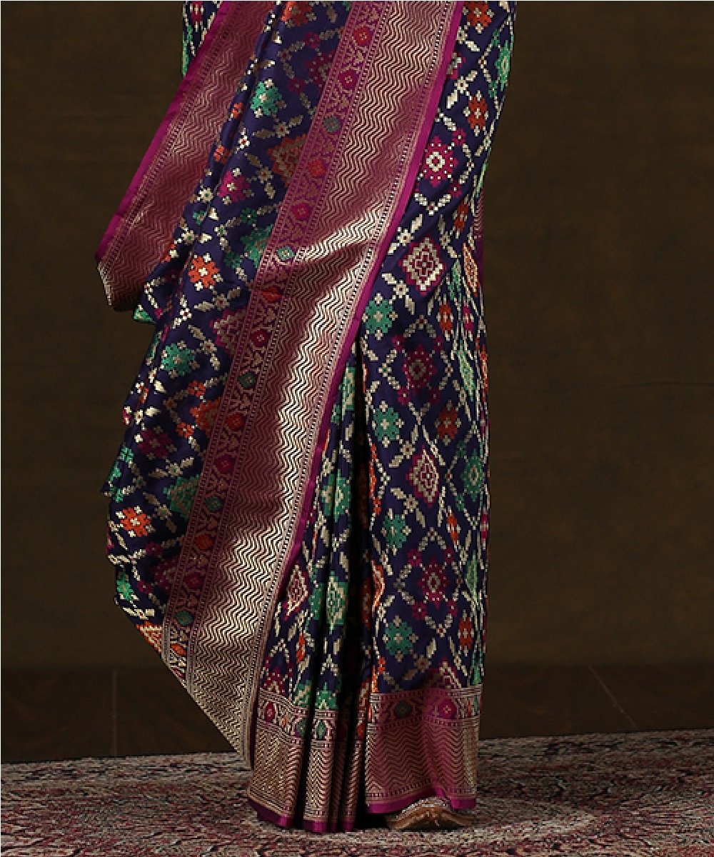 Blue_Handloom_Banarasi_Patola_Saree_With_Purple_Border_WeaverStory_04