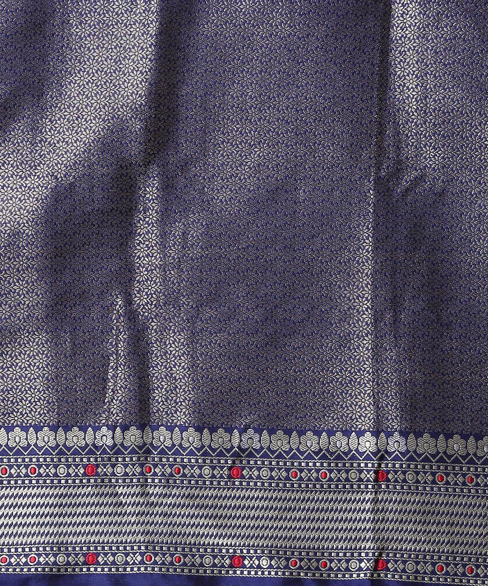 Blue_Handloom_Pure_Katan_Silk_Sona_Rupa_Zari_Booti_Banarasi_Saree_With_Floral_Border_WeaverStory_05