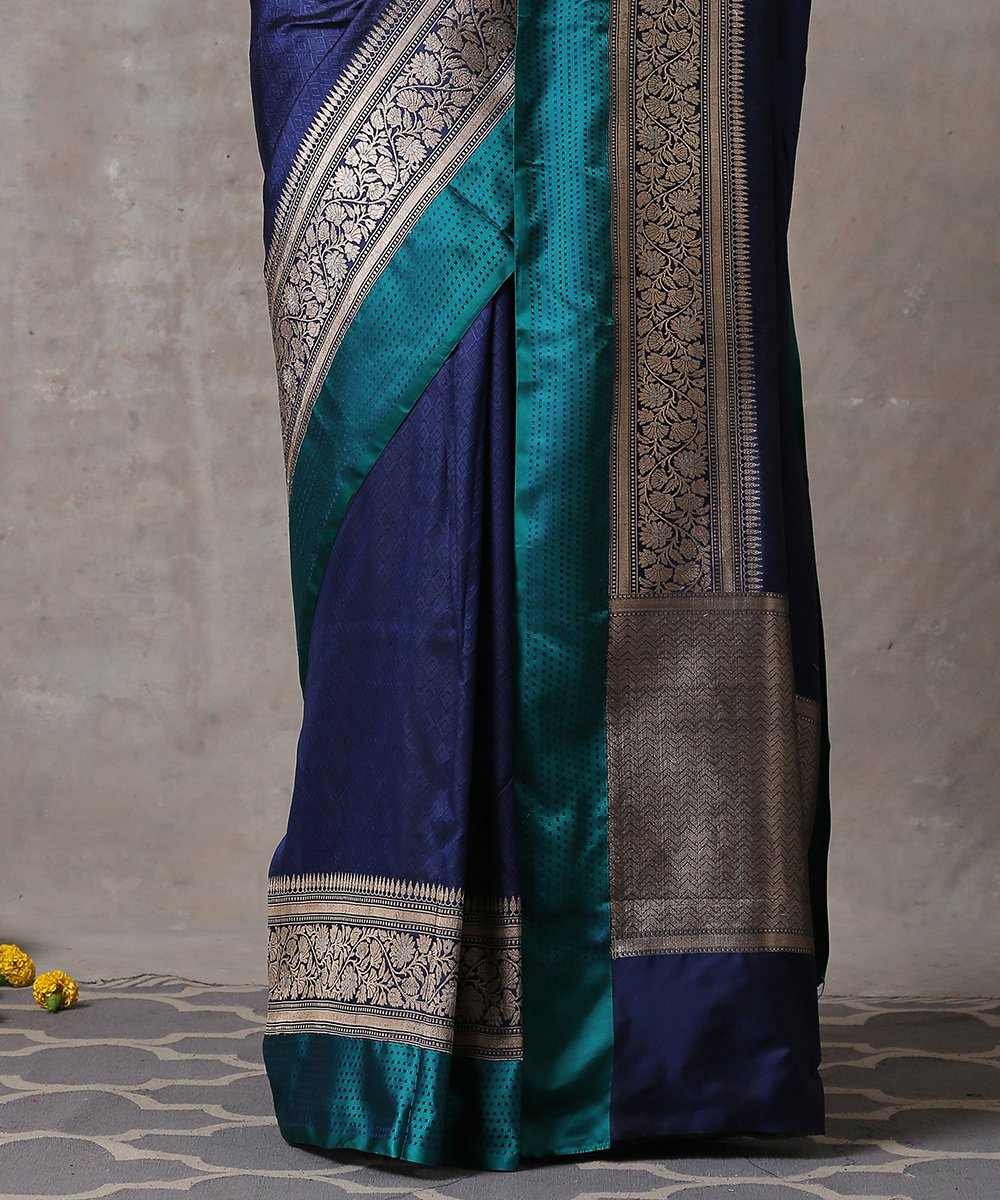 Blue_Handloom_Pure_Katan_Silk_Tanchoi_Banarasi_Saree_With_Teal_Border_WeaverStory_04