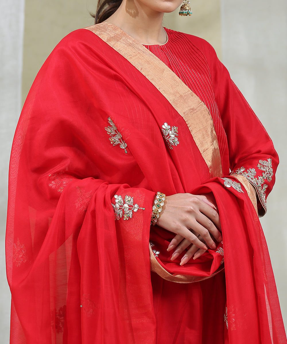 Red_Handloom_Chanderi_Silk_Kurta_With_Churidar_Stitched_Suit_Set_WeaverStory_06