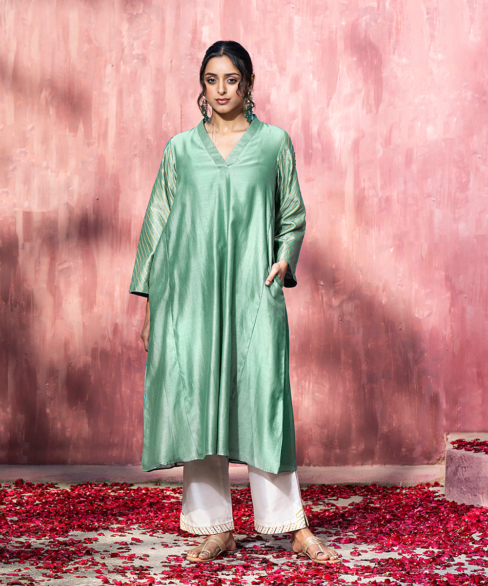 Handloom_Blue_Chanderi_Silk_Gota_Patti_Suit_Set_With_Offwhite_Pants_And_Dupatta_WeaverStory_04