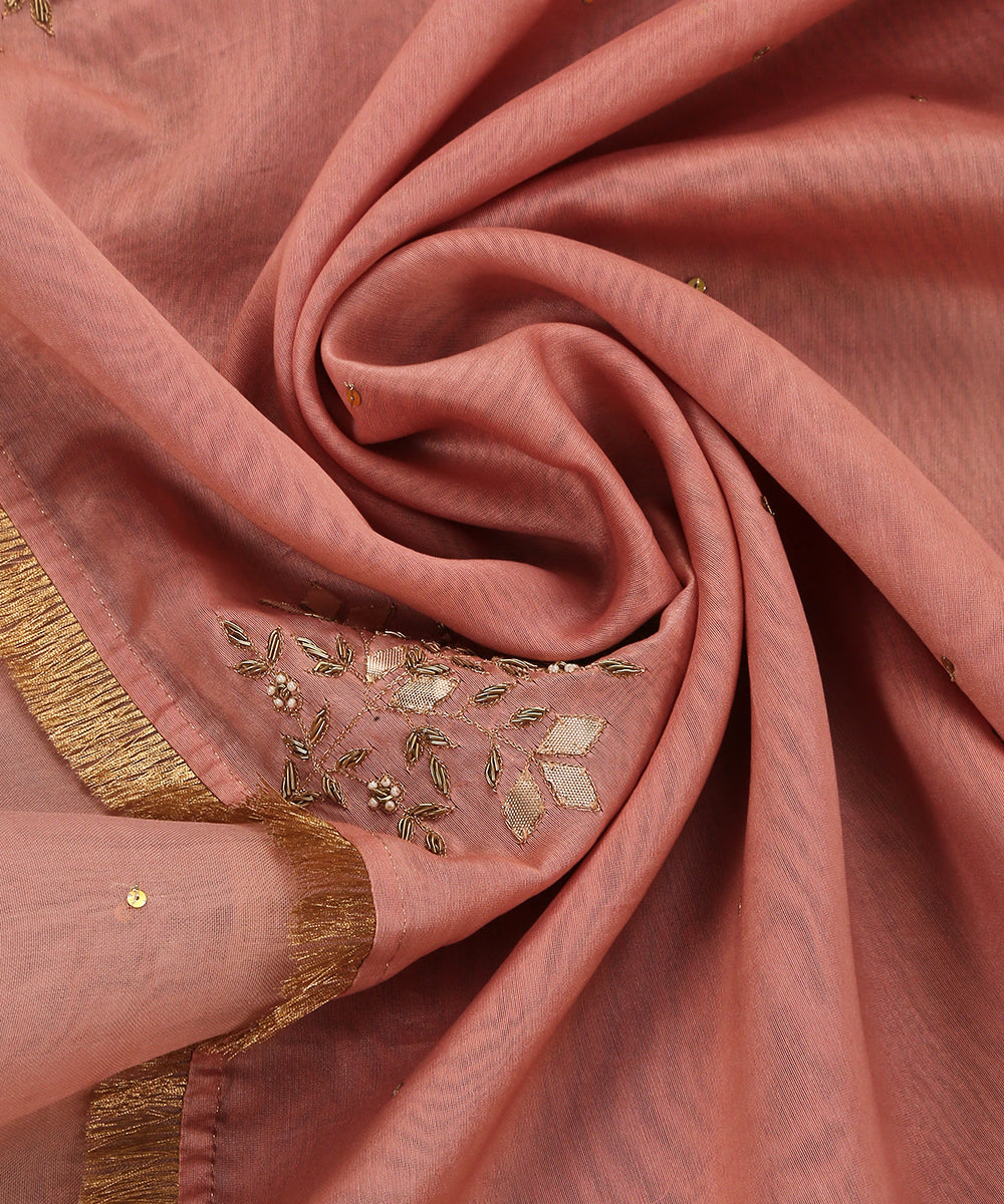 Pink_Handloom_Chanderi_Silk_Dupatta_With_Gota_Patti_And_Organza_Border_WeaverStory_05