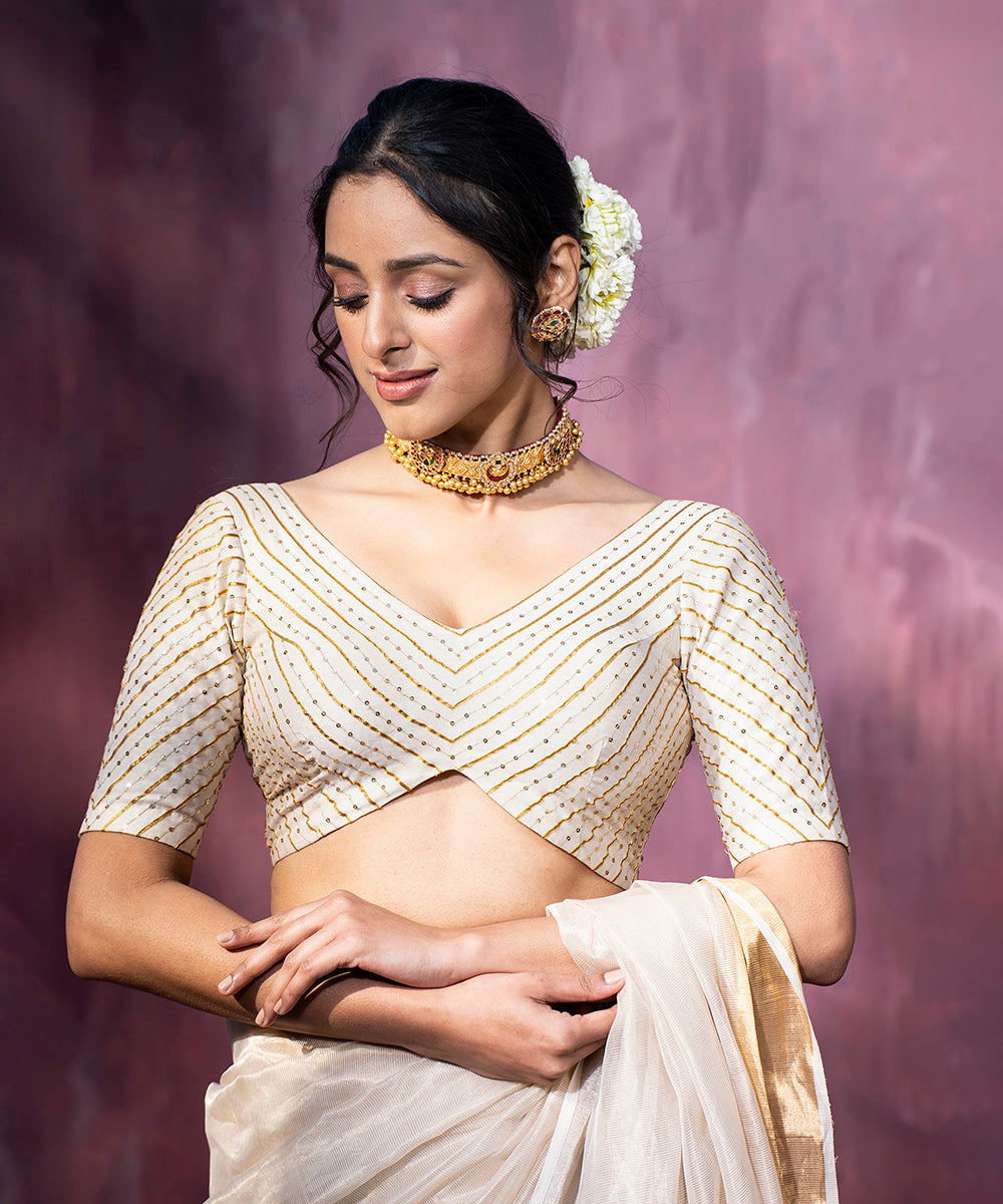 Handloom_Offwhite_chanderi_Silk_Hand_Embroidered_Gota_Patti_Blouse_With_V_neck_WeaverStory_02