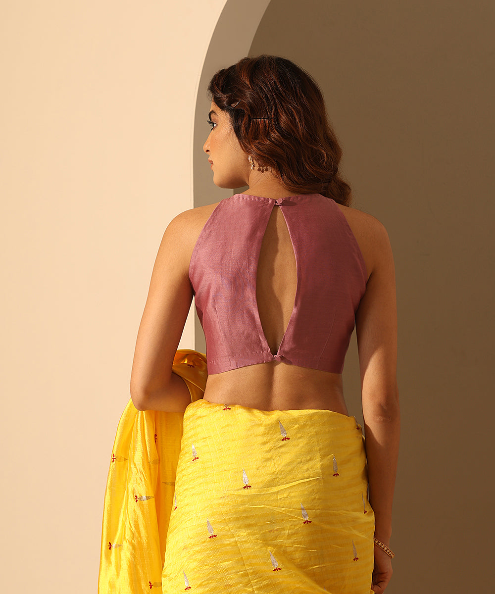 Mauve_Handloom_Chanderi_Blouse_With_Pleated_Style_WeaverStory_03