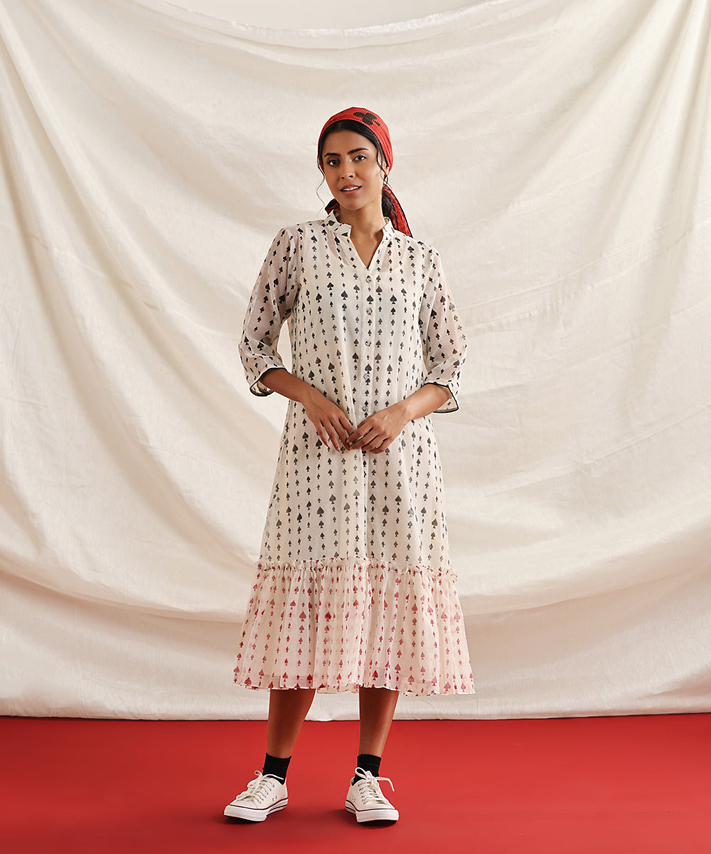 Spades-_Offwhite_Handloom_Pure_Chanderi_Silk_Handblock_Printed_Tier_Dress_WeaverStory_02