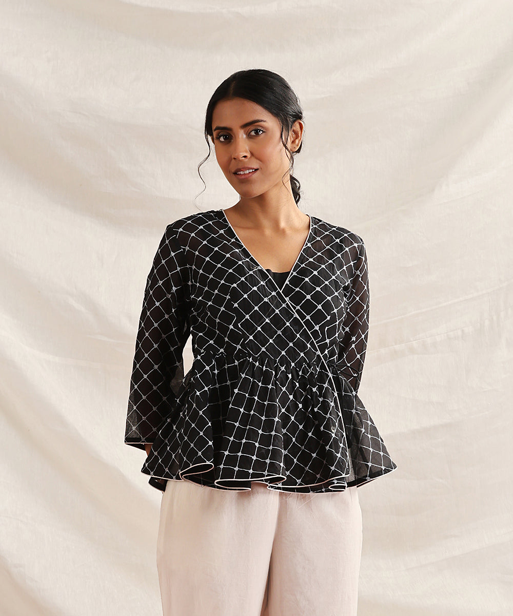 Go_Fish-_Black_Handloom_Pure_Chanderi_Silk_Handblock_Printed_Circular_Peplum_Top_WeaverStory_02