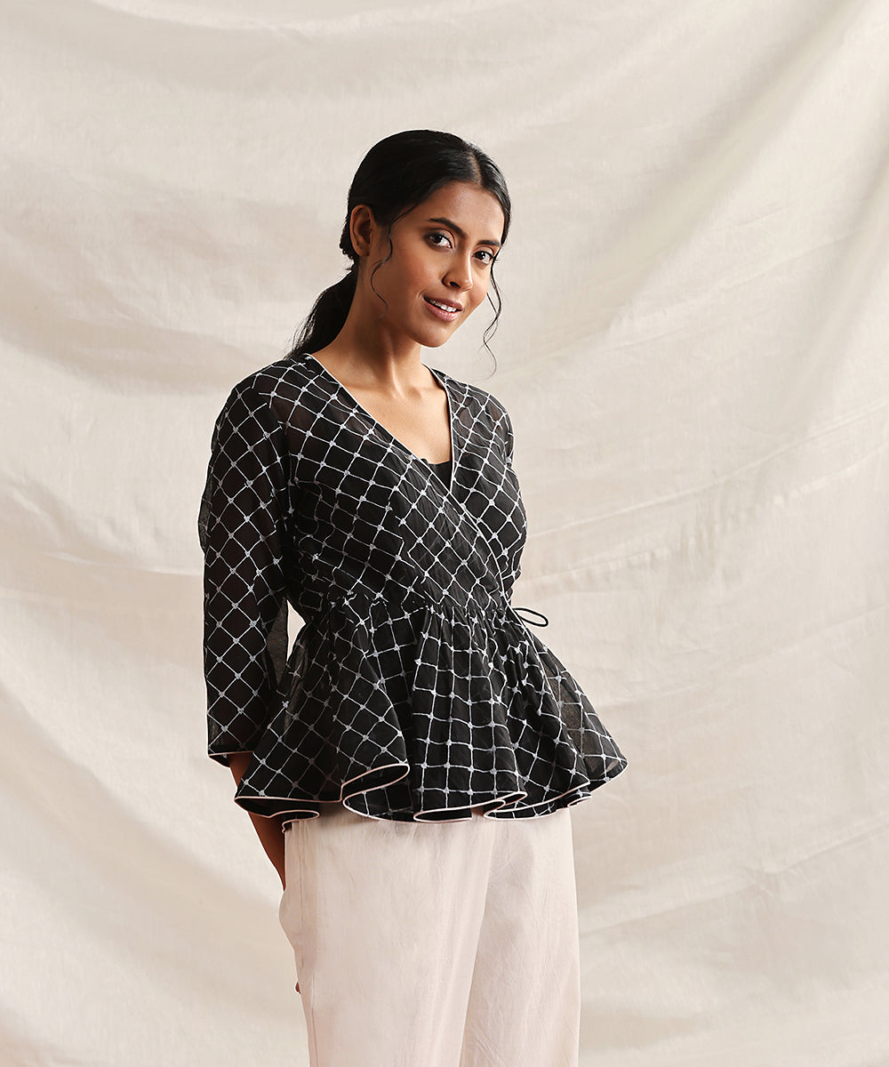 Go_Fish-_Black_Handloom_Pure_Chanderi_Silk_Handblock_Printed_Circular_Peplum_Top_WeaverStory_03