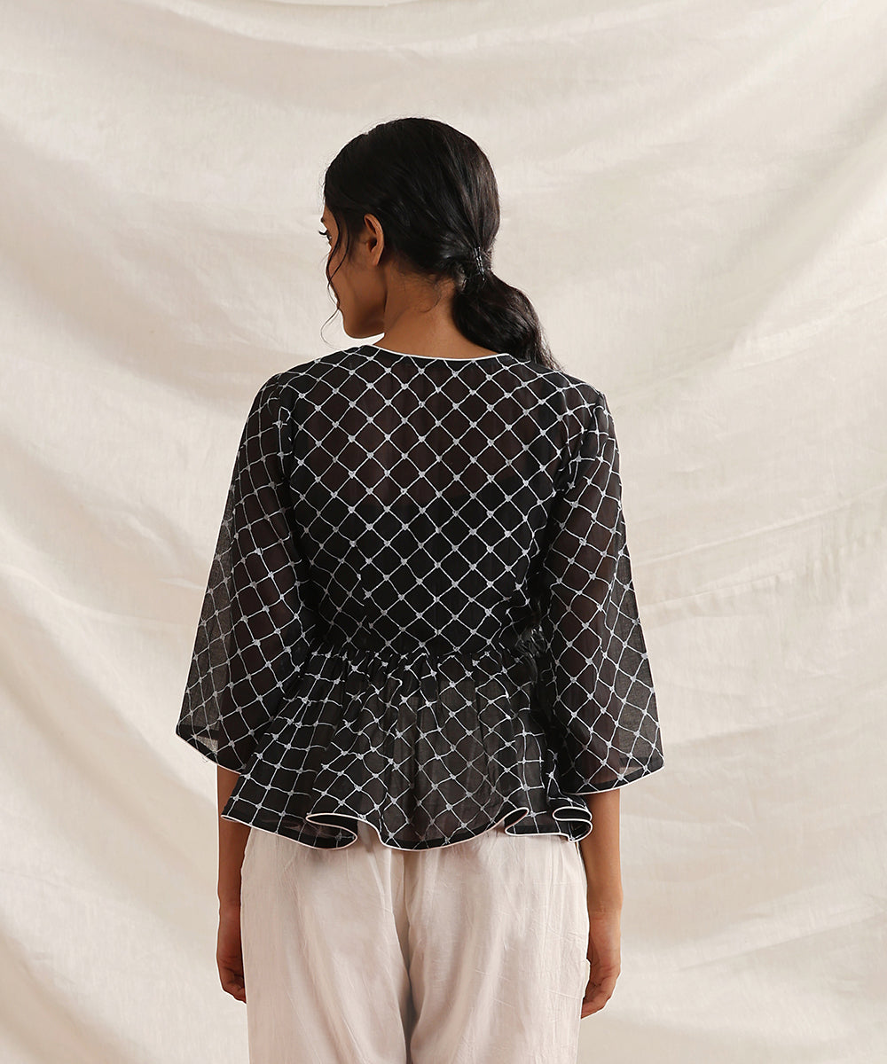 Go_Fish-_Black_Handloom_Pure_Chanderi_Silk_Handblock_Printed_Circular_Peplum_Top_WeaverStory_05