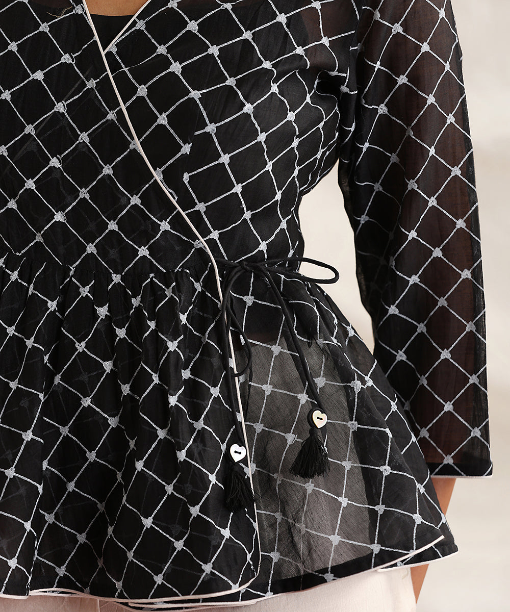 Go_Fish-_Black_Handloom_Pure_Chanderi_Silk_Handblock_Printed_Circular_Peplum_Top_WeaverStory_06