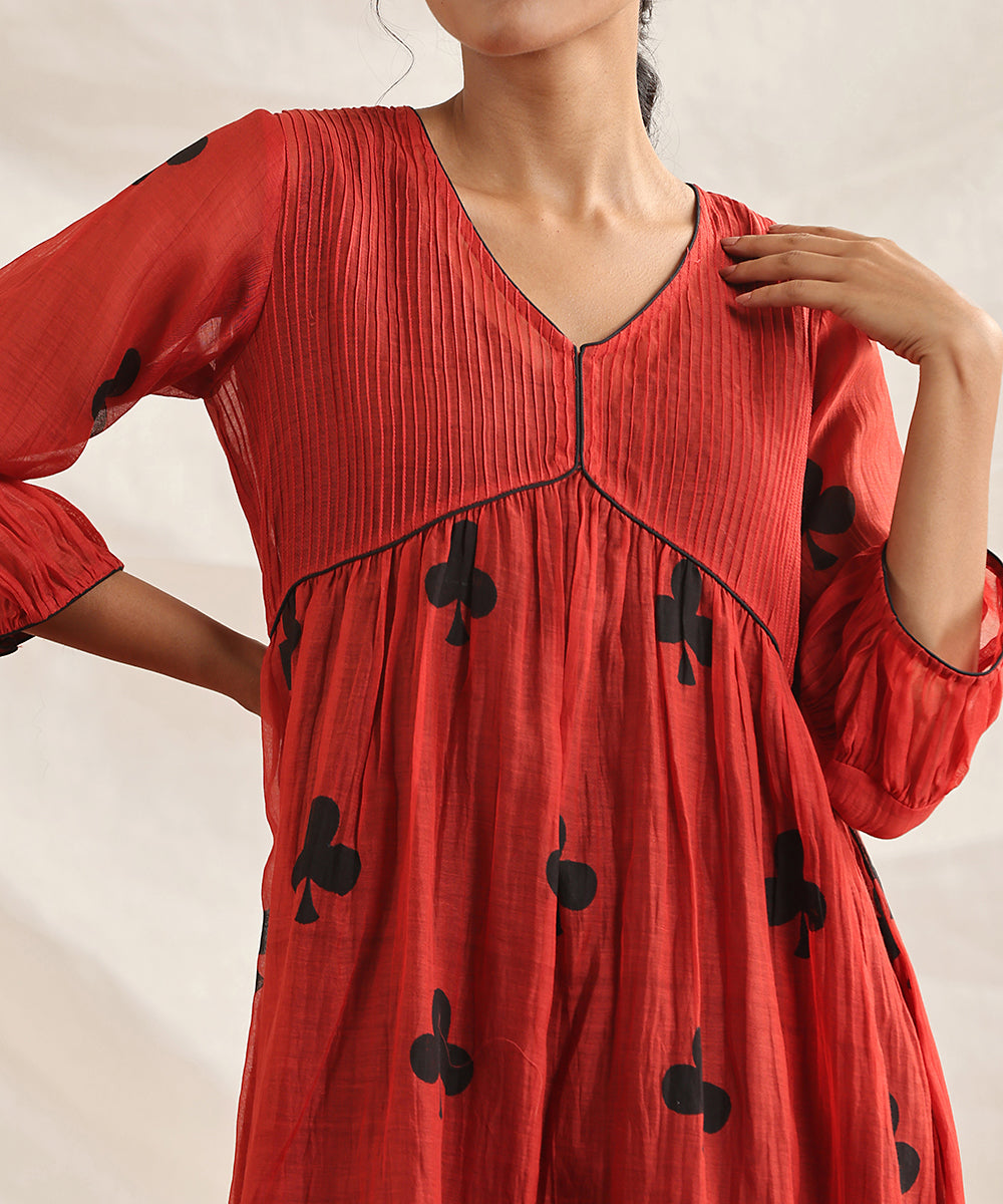 Crazy_Eights-_Handloom_Red_Pure_Chanderi_Silk_Handblock_Printed_Pin_Tuck_Yoke_Dress_WeaverStory_06