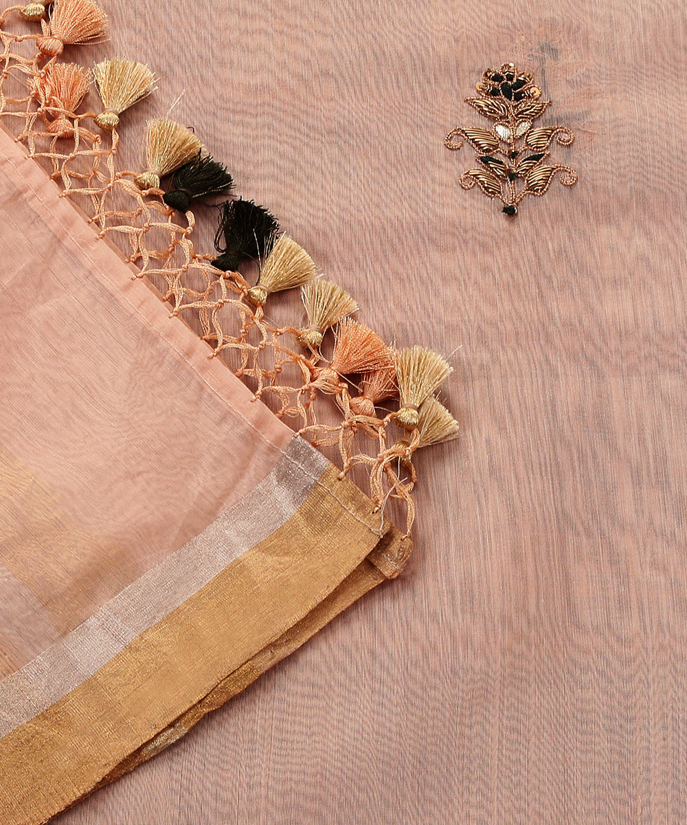 Hand_embroidered_Peach_Chanderi_Silk_Dupatta_with_Floral_Zardozi_Boota_WeaverStory_04
