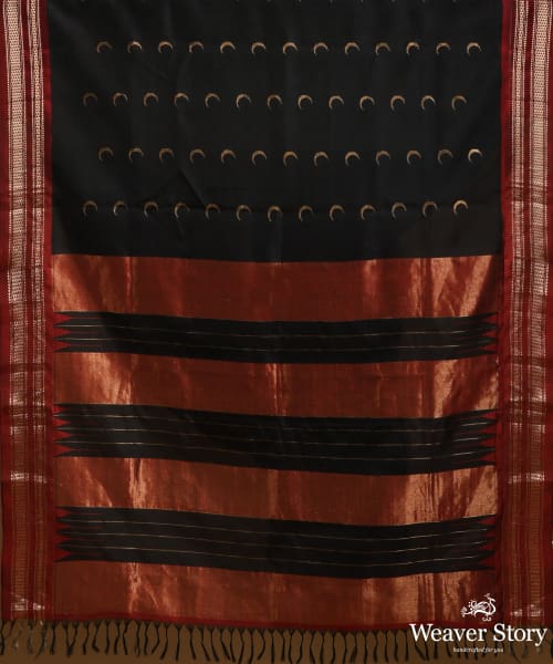 Pure_Black_Mulberry_Silk_Chandrakala_Saree_With_Gold_And_Silver_Zari_Border_WeaverStory_05