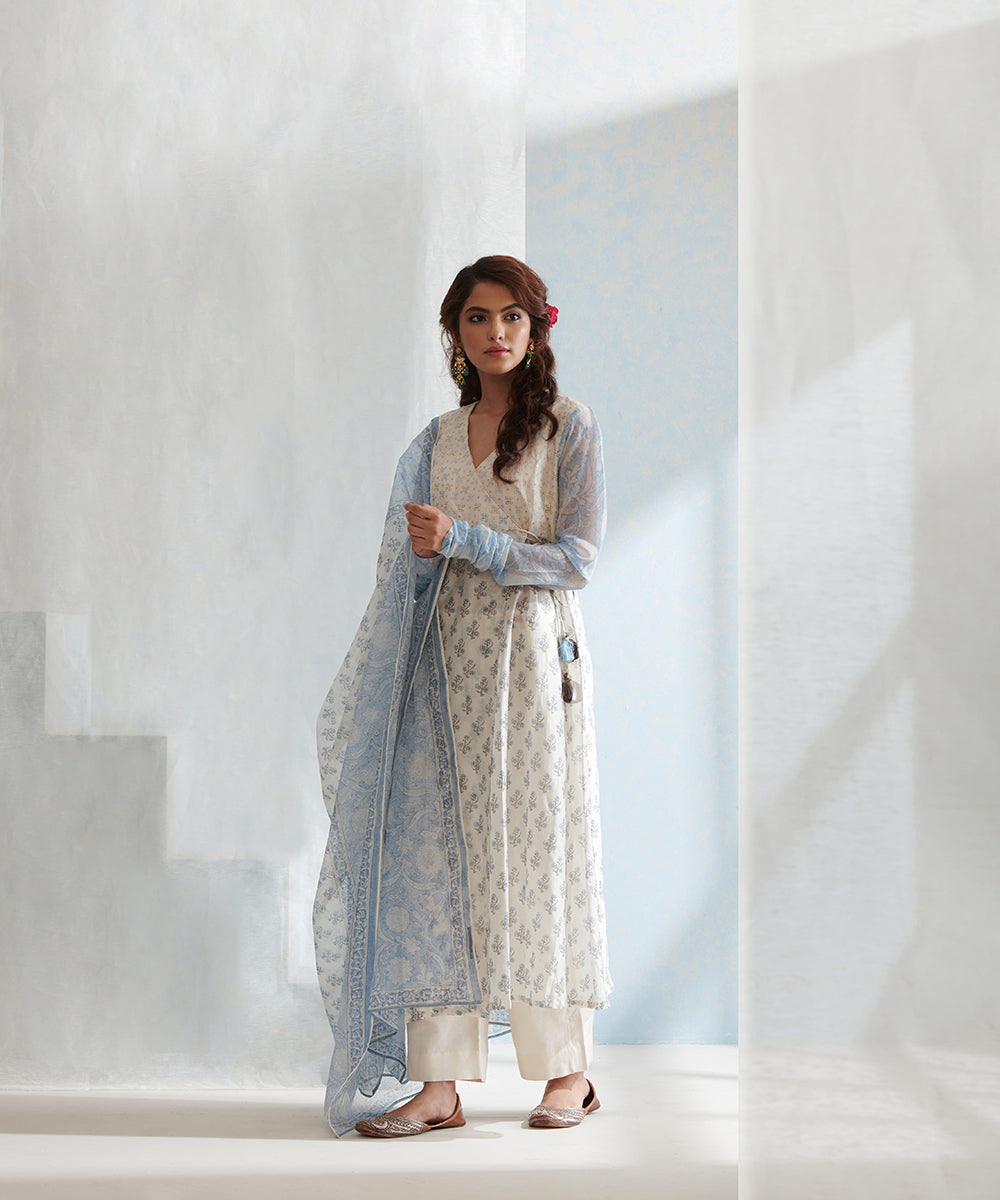 White_Handloom_Angrakha_Chanderi_Kurta_Set_with_Pants_And_Block_Printed_Dupatta_WeaverStory_01