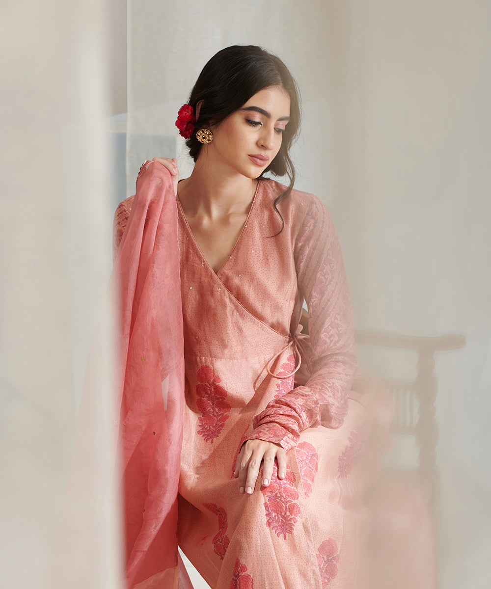 Old_Rose_Handloom_Chanderi_Angrakha_Set_with_Wide_Pants_And_Organza_Dupatta_WeaverStory_03