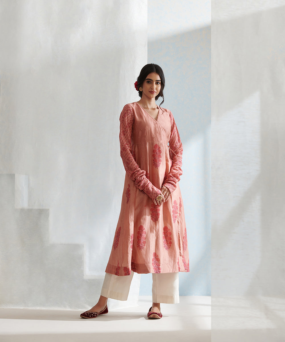 Old_Rose_Handloom_Chanderi_Angrakha_Set_with_Wide_Pants_And_Organza_Dupatta_WeaverStory_04