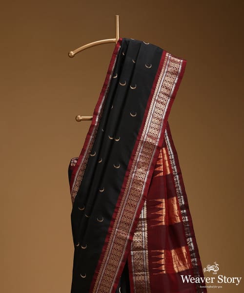 Black_Pure_Mulberry_Silk_Chandrakala_Saree_With_Gold_And_Silver_Zari_Border_WeaverStory_02