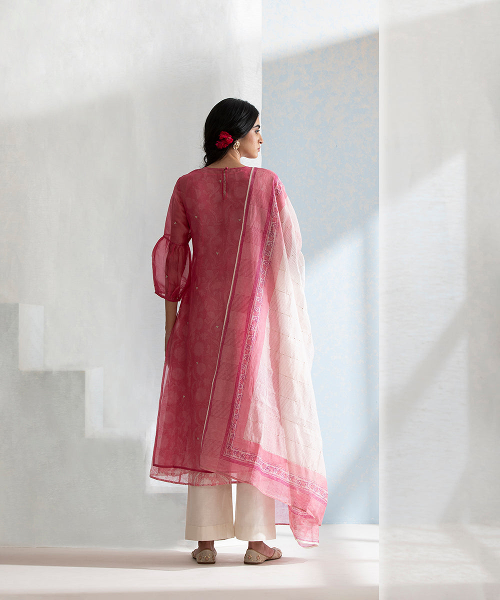Pink_Handloom_Kurta_Set_with_White_Pants_And_Chanderi_Hand_Block_Printed_Dupatta_WeaverStory_04