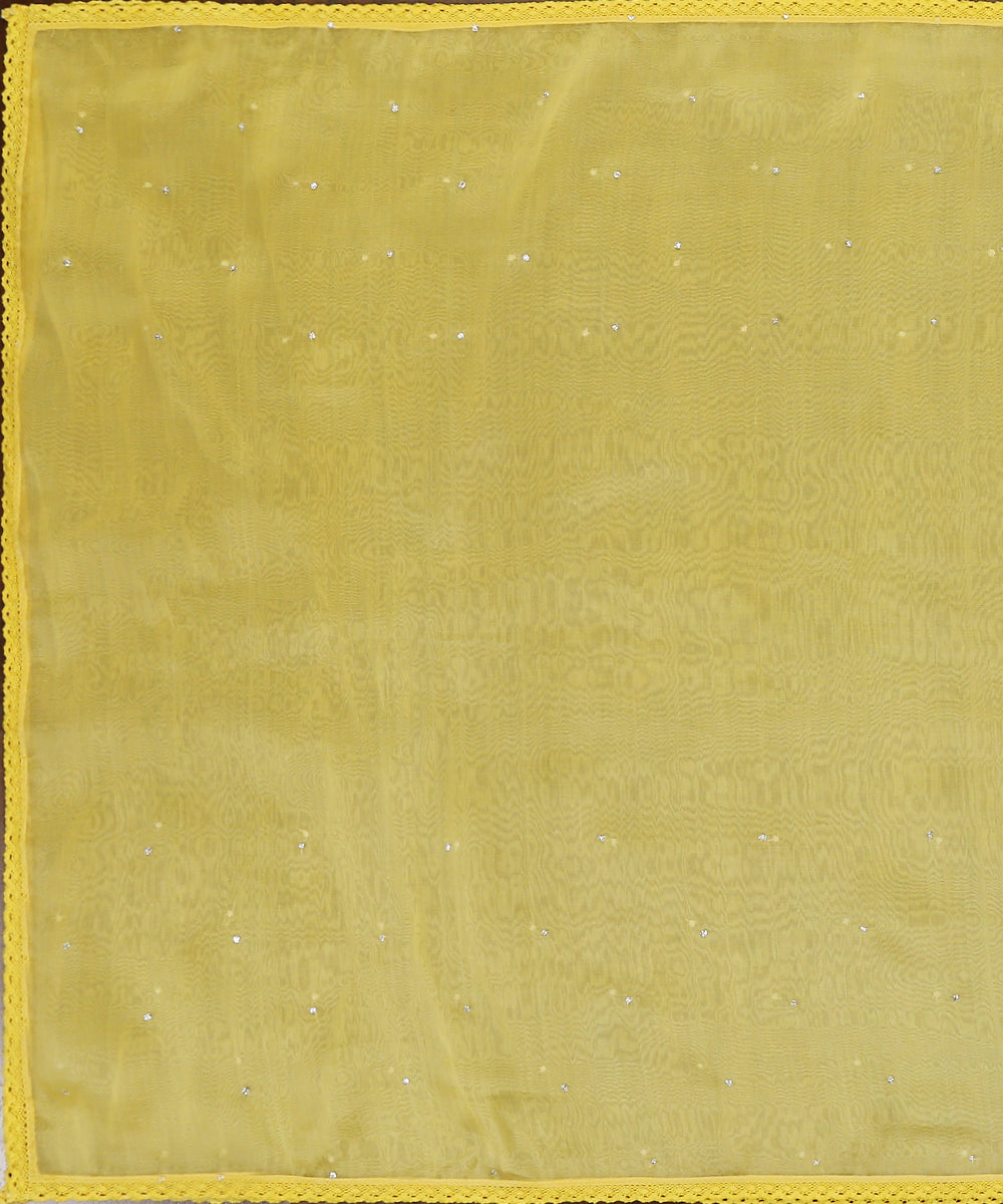 Yellow_Handloom_Organza_Dupatta_With_Hand_Embellished_Sequins_And_Cotton_Lace_WeaverStory_02
