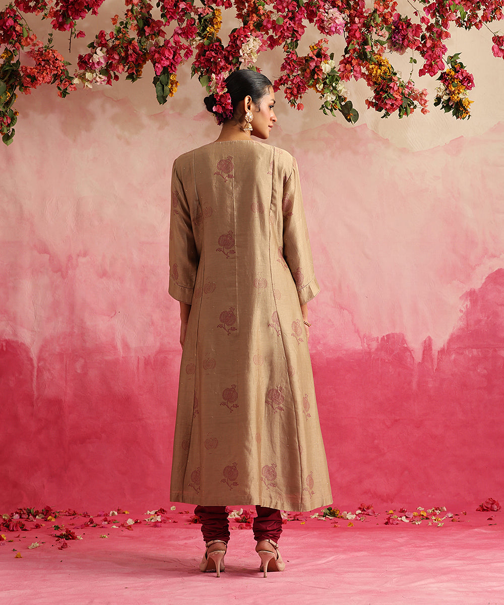 Handloom_Taupe_Pomegranate_Anarkali_With_Chanderi_Churidar_And_Organza_Dupatta_WeaverStory_04