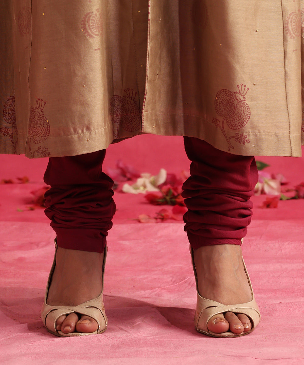 Handloom_Taupe_Pomegranate_Anarkali_With_Chanderi_Churidar_And_Organza_Dupatta_WeaverStory_06