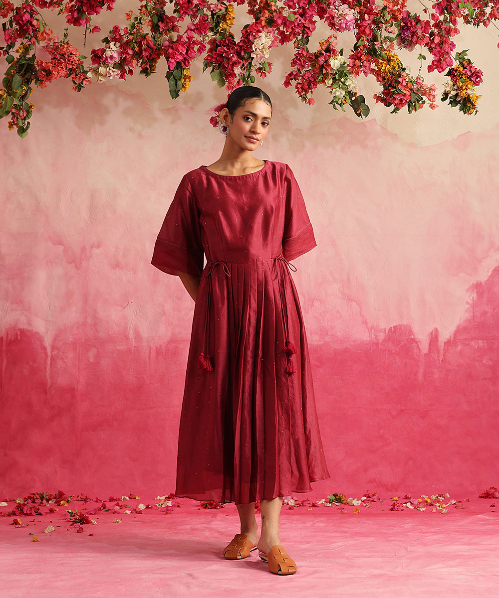 Handloom_Viva_Magenta_Chanderi_Dress_With_Tie_Knot_Details_WeaverStory_03