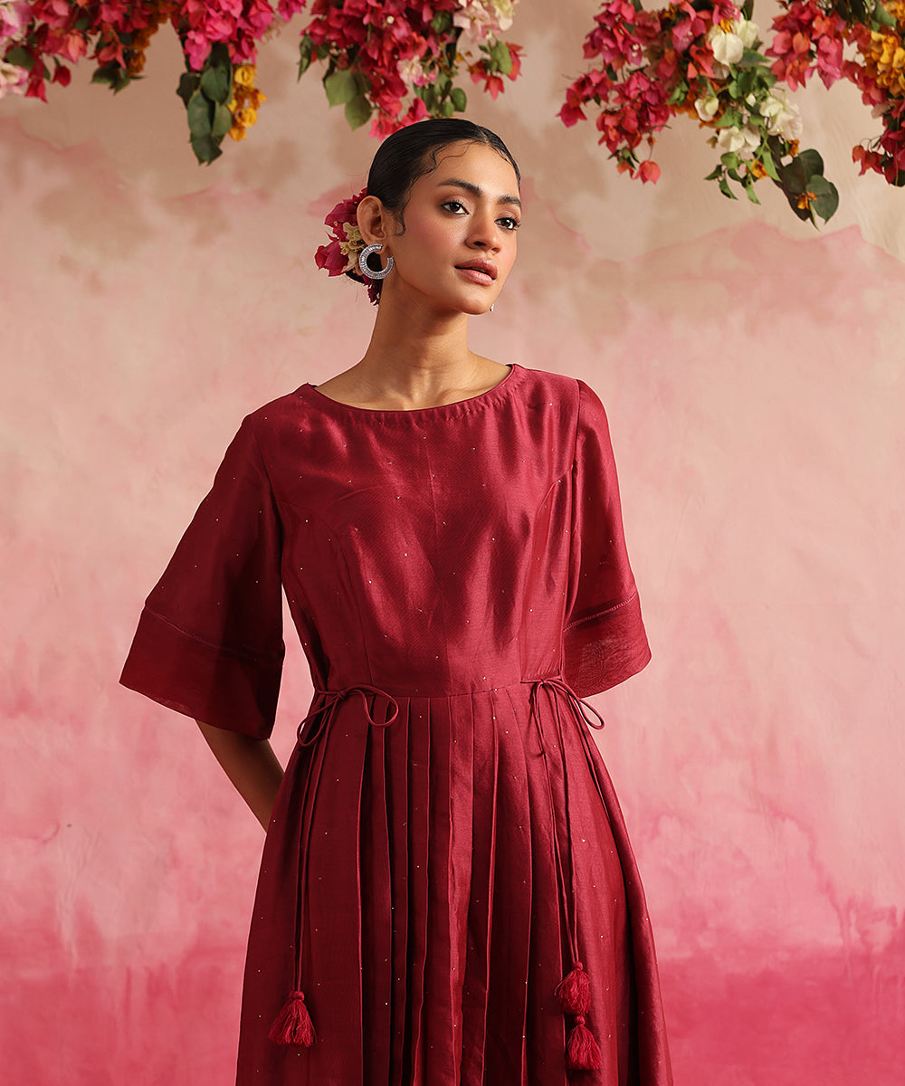 Handloom_Viva_Magenta_Chanderi_Dress_With_Tie_Knot_Details_WeaverStory_05