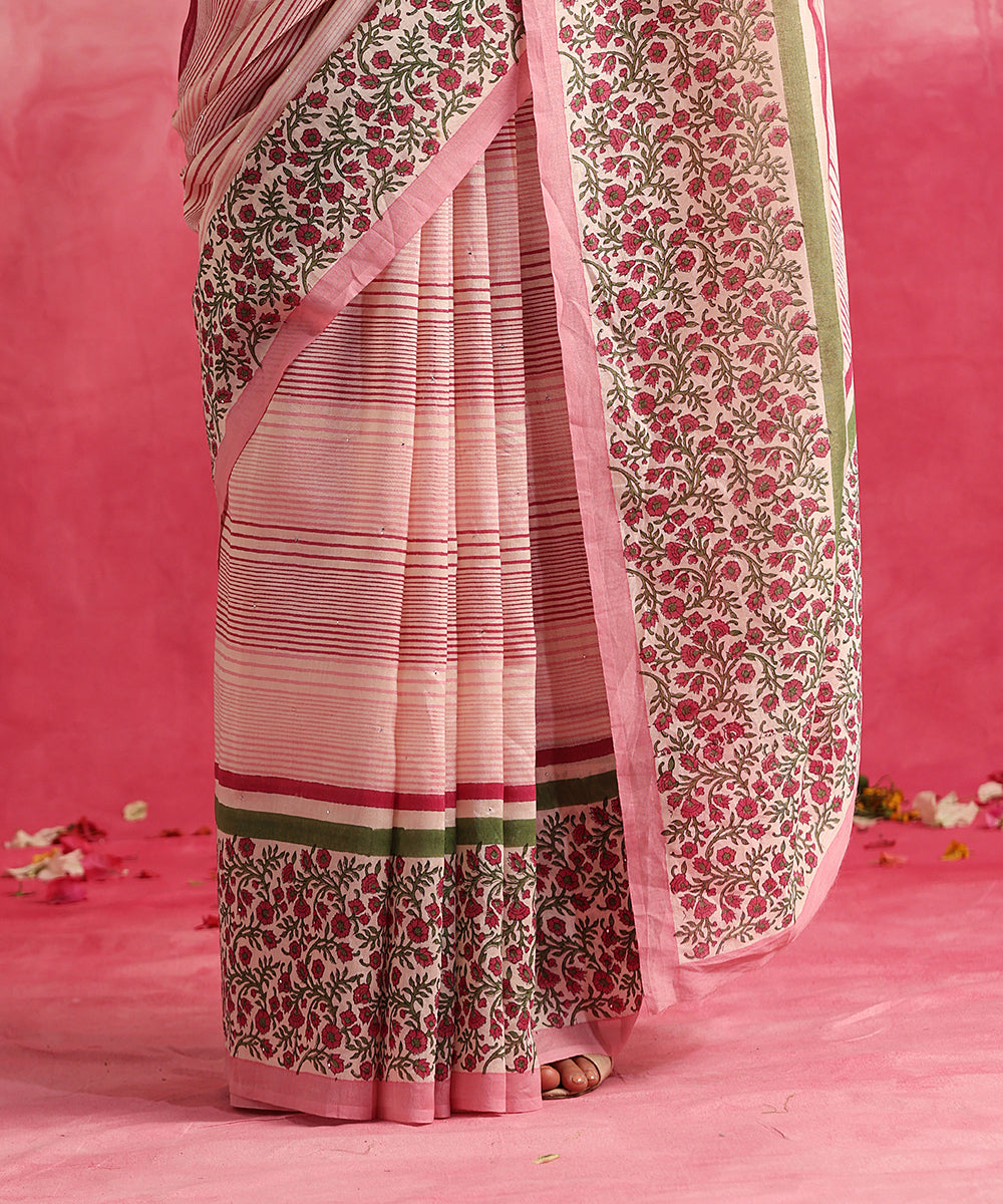 Handloom_Pink_Chanderi_Saree_With_Floral_Hand_Block_Print_WeaverStory_04