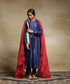 Handloom_Deep_Blue_Chiniya_Silk_Kurta_With_Straight_Cut_Poly_Silk_Pants_And_Red_Organza_Dupatta_WeaverStory_02