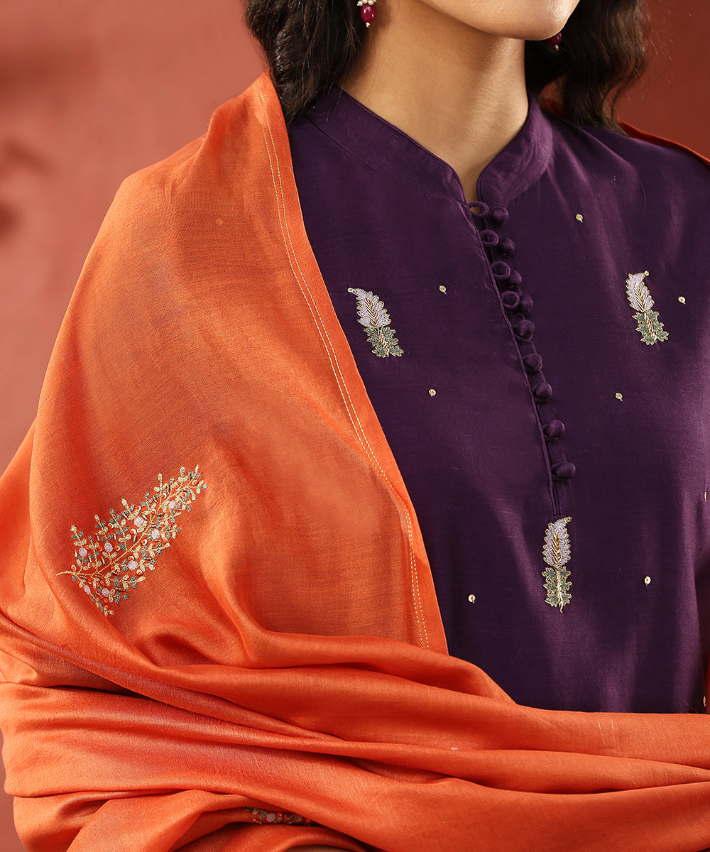 Deep_Purple_Hand_Embroidered_Pure_Chanderi_Silk_Kurta_With_Pants_And_Burnt_Orange_Dupatta__WeaverStory_05