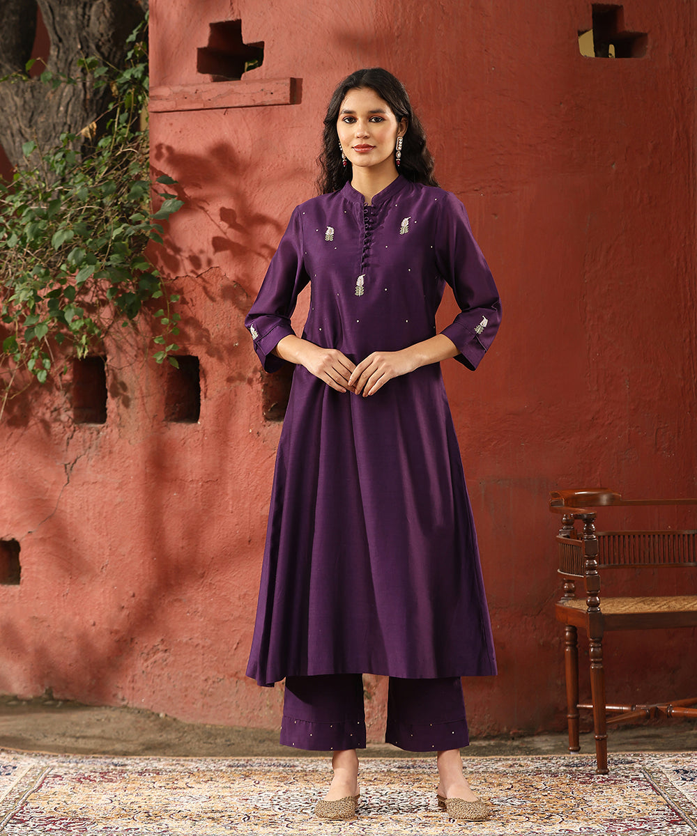 Deep_Purple_Hand_Embroidered_Pure_Chanderi_Silk_Kurta_With_Pants_And_Burnt_Orange_Dupatta__WeaverStory_06