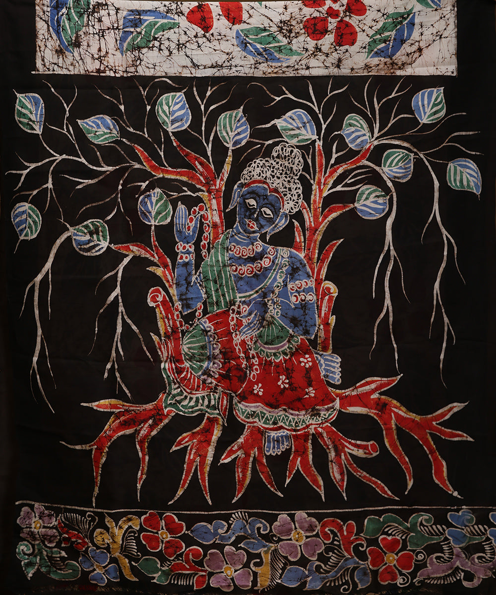 Handloom_Black_and_Offwhite_Hand_Batik_Mulberry_Silk_Saree_With_Multi_Colour_Motif_WeaverStory_05