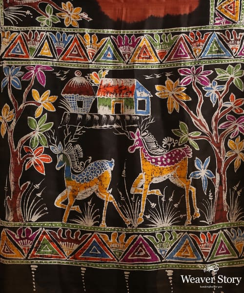 Brown_And_Black_Handloom_Pure_Mulberry_Silk_Hand_Batik_Saree_With_Deer_Motifs_Border_WeaverStory_05