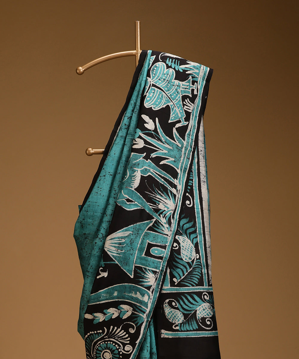 Handloom_Green_and_Black_Hand_Batik_Mulberry_Silk_Saree_WeaverStory_02