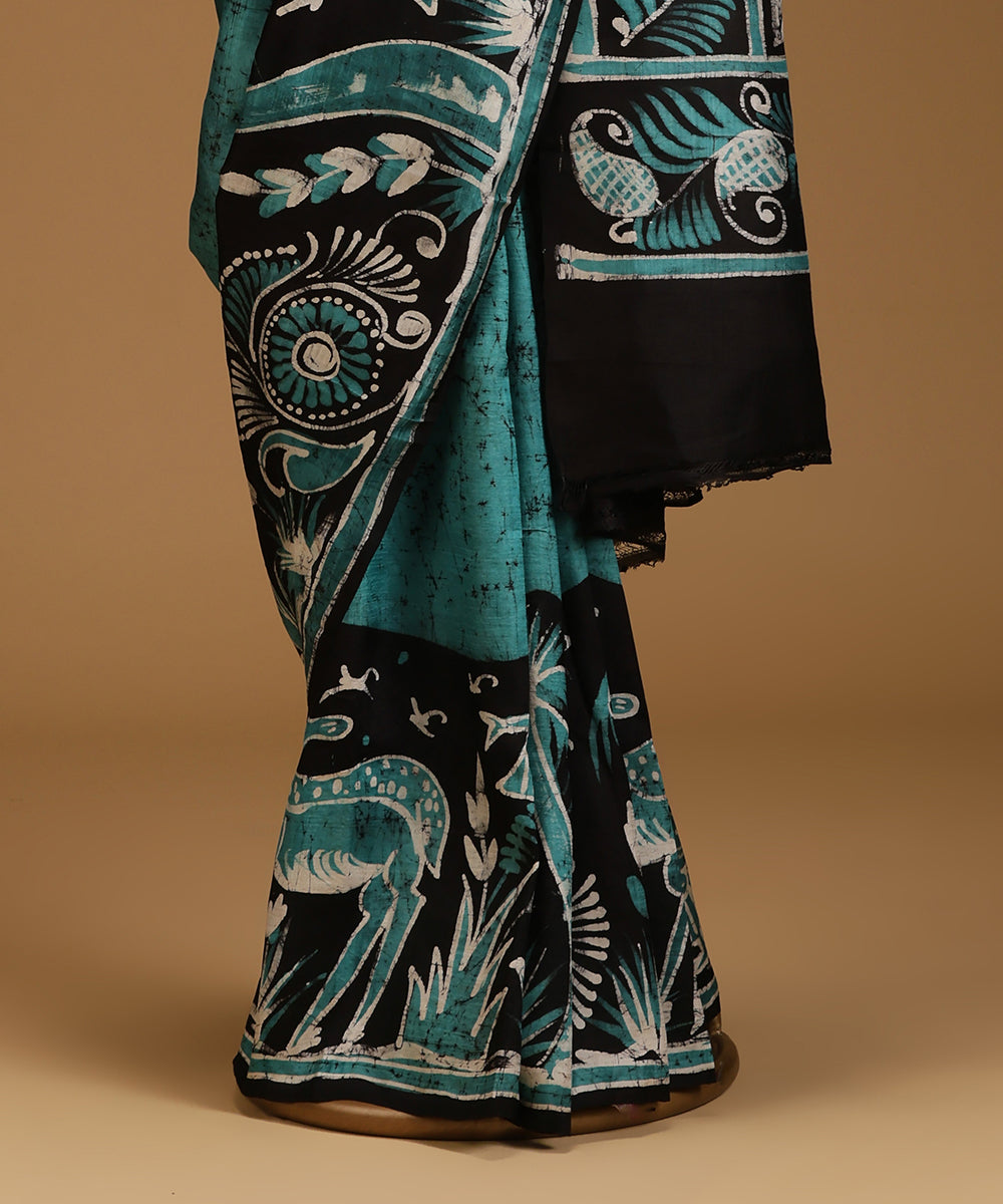 Handloom_Green_and_Black_Hand_Batik_Mulberry_Silk_Saree_WeaverStory_03