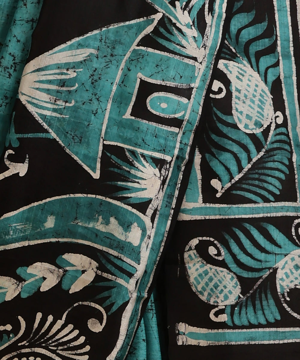 Handloom_Green_and_Black_Hand_Batik_Mulberry_Silk_Saree_WeaverStory_04