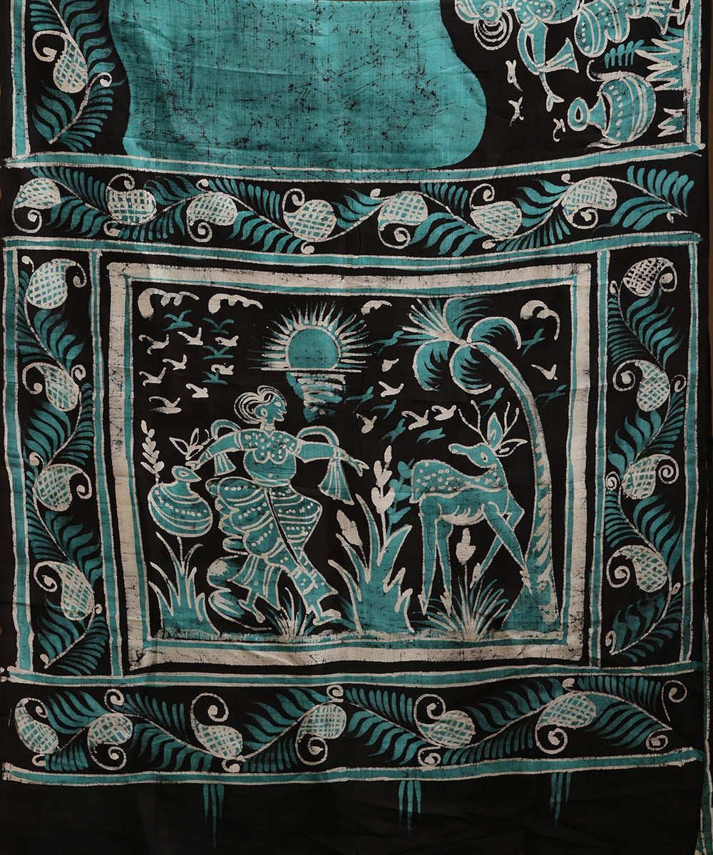 Handloom_Green_and_Black_Hand_Batik_Mulberry_Silk_Saree_WeaverStory_05