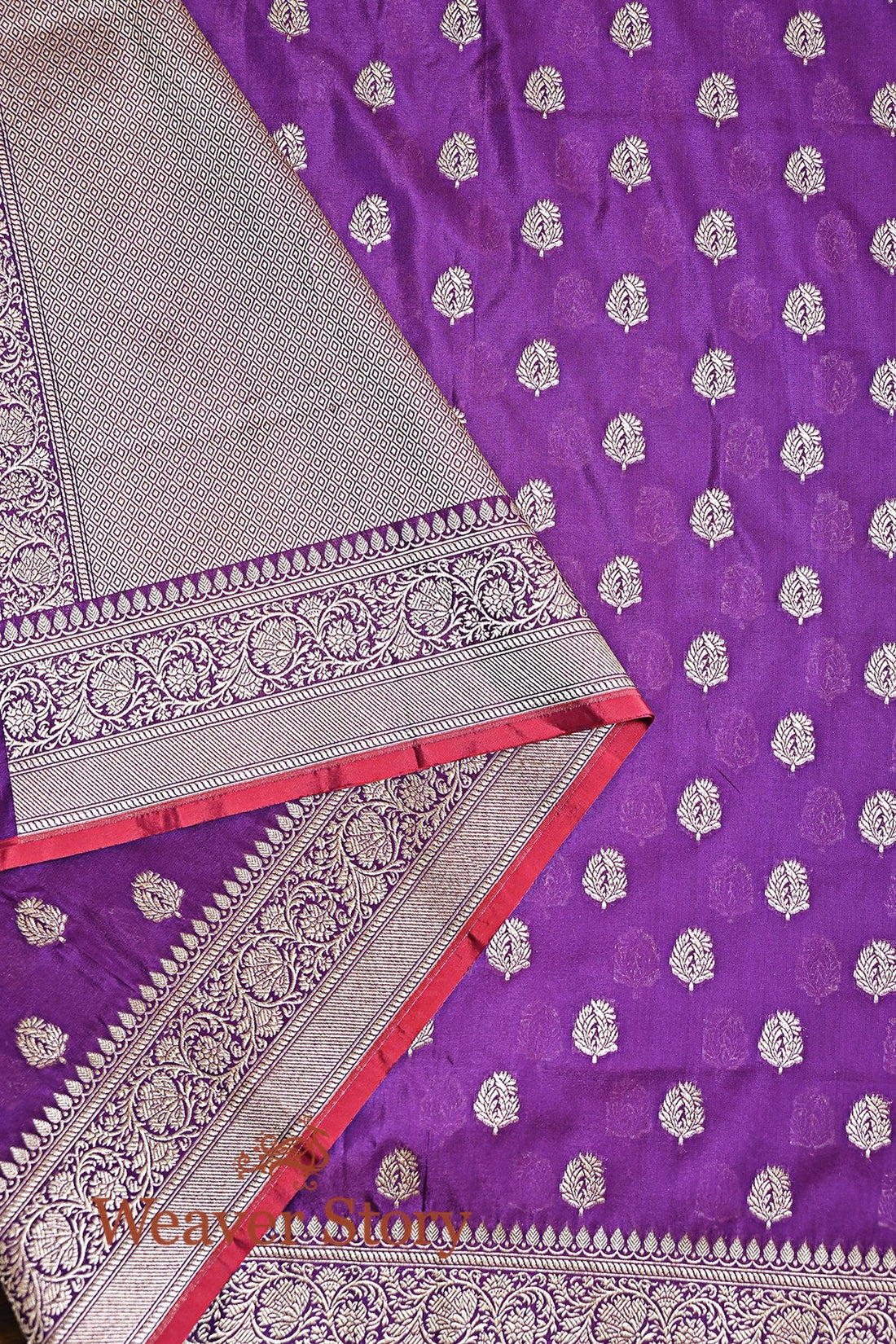 Pruple_Handloom_Katan_Silk_and_Georgette_Banarasi_Dupatta_with_Red_Selvedge_WeaverStory_02