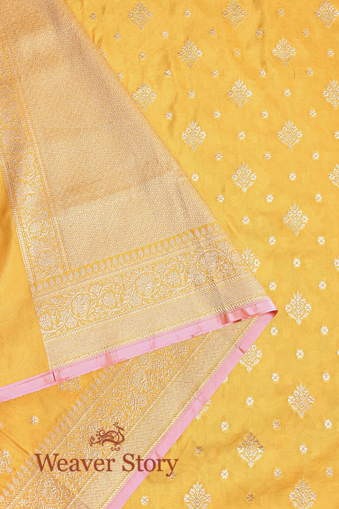 Yellow_Handloom_Katan_Silk_and_Georgette_Banarasi_Dupatta_with_Pink_Selvedge_WeaverStory_02