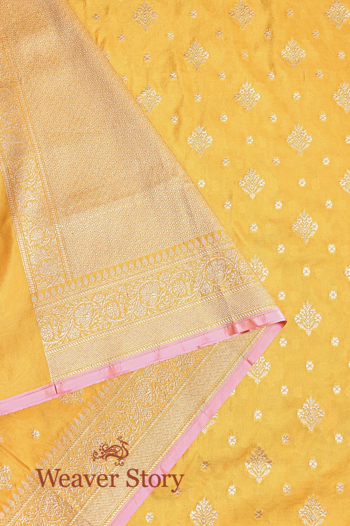 Yellow_Handloom_Katan_Silk_and_Georgette_Banarasi_Dupatta_with_Pink_Selvedge_WeaverStory_02